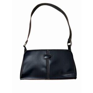 Chateau Black Shoulder Bag Y2K Vintage Style Faux Leather Purse Zip Pockets 11x6